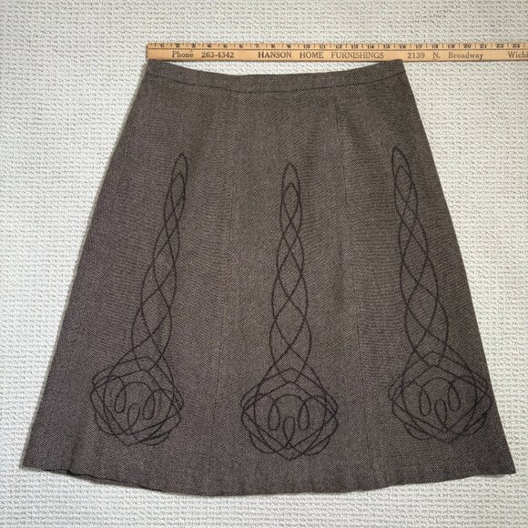 Womens 12 East 5th Herringbone Embroidered Lined A-Line Brown/Tan Dark Academia - Picture 8 of 9